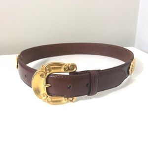 Fossil Brown leather waist belt gold buckle size S